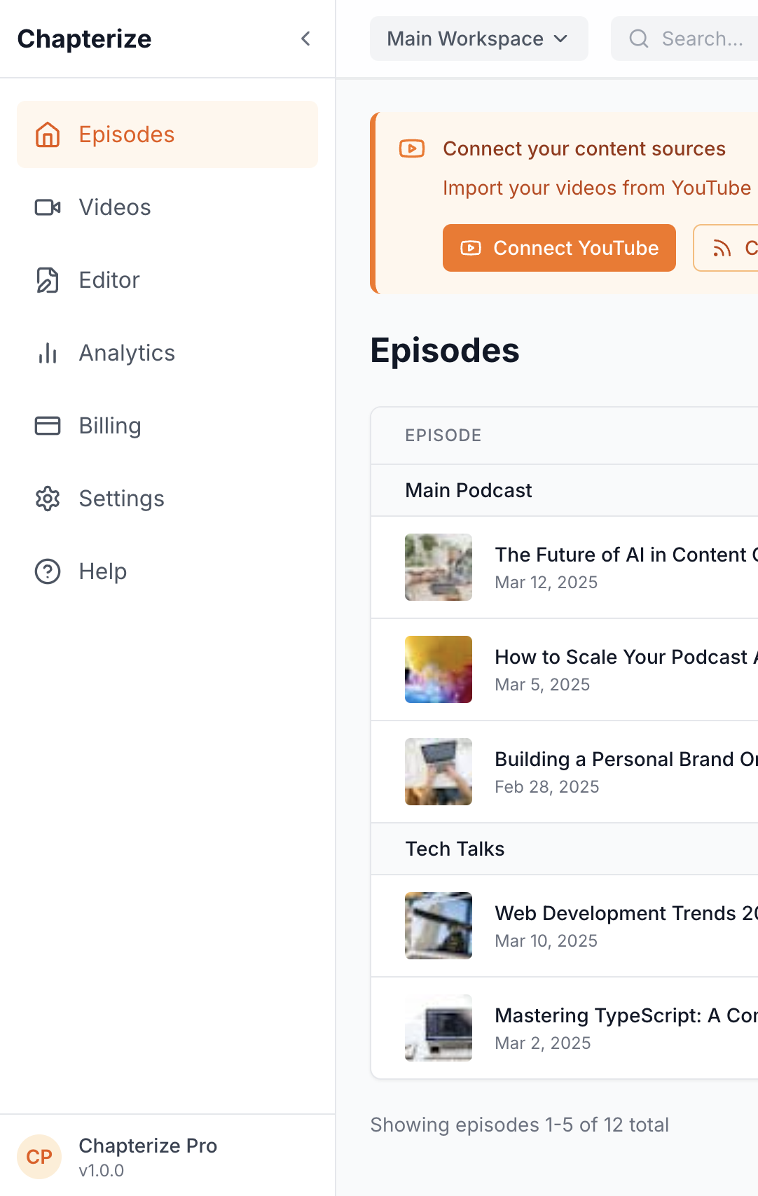 Chapterize Pro Dashboard